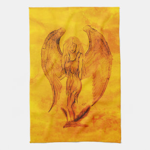 Angel in Tattoo Style Tea Towel