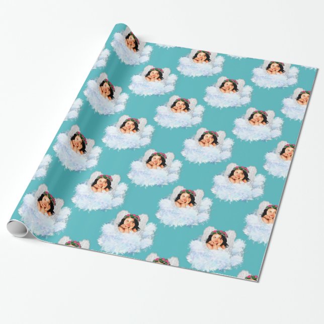 Angel in the Clouds 2-Lt Teal-GIFT WRAPPING PAPER (Unrolled)