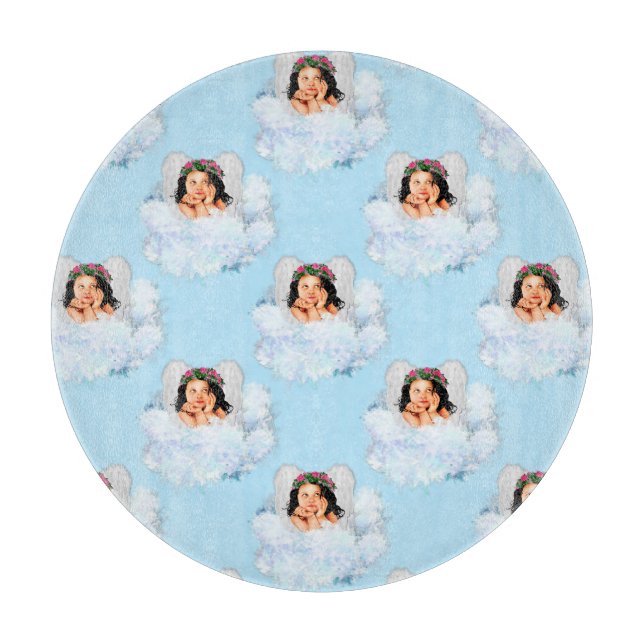 Angel in the Clouds 4-12in ROUND CUTTING BOARD (Front)