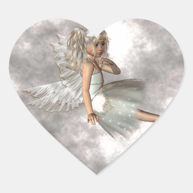 Angel in the Clouds Heart Sticker (Front)