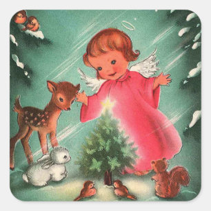 Angel In The Forest With Animals Square Sticker