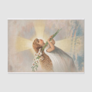Angel in the sky holding lilies on her shoulder tissue paper