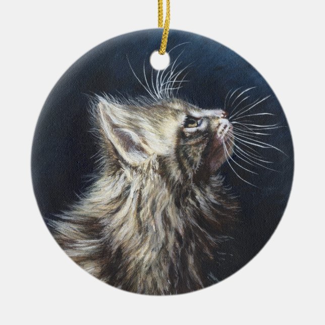 Angel Light Maine Coone cat painting art Ceramic Tree Decoration (Front)