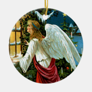 Angel Looking in the Window Ceramic Tree Decoration
