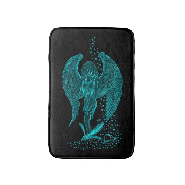 Angel lost in Love , black and green Design Bath Mat (Front Vertical)