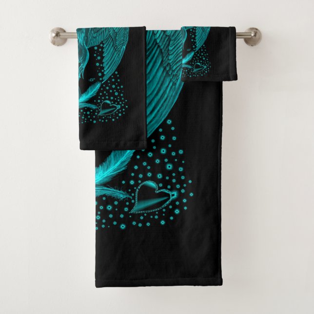 Angel lost in Love , black and green Design Bath Towel Set (Insitu)