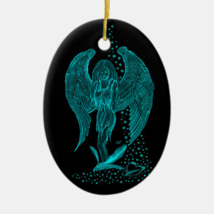Angel lost in Love , black and green Design Ceramic Ornament