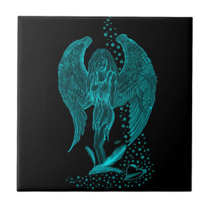 Angel lost in Love , black and green Design Ceramic Tile