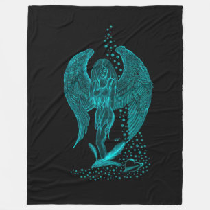 Angel lost in Love , black and green Design Fleece Blanket