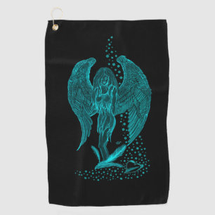 Angel lost in Love , black and green Design Golf Towel
