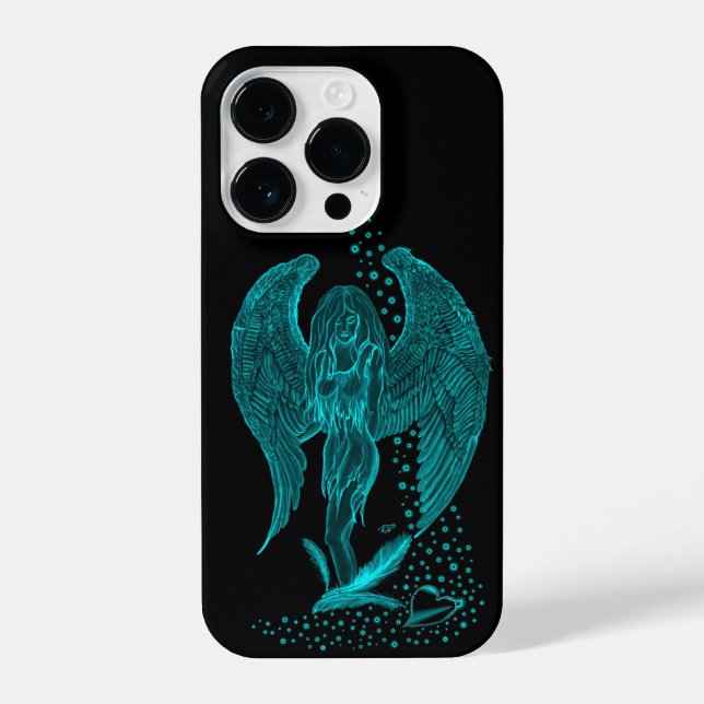 Angel lost in Love , black and green Design iPhone Case (Back)