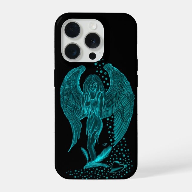 Angel lost in Love , black and green Design iPhone Case (Back)