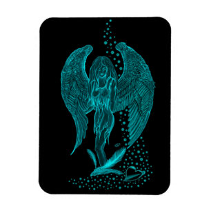 Angel lost in Love , black and green Design Magnet