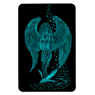 Angel lost in Love , black and green Design Magnet