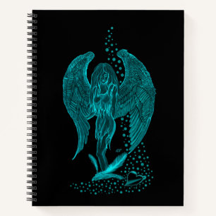 Angel lost in Love , black and green Design Notebook