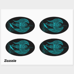 Angel lost in Love , black and green Design Oval Sticker