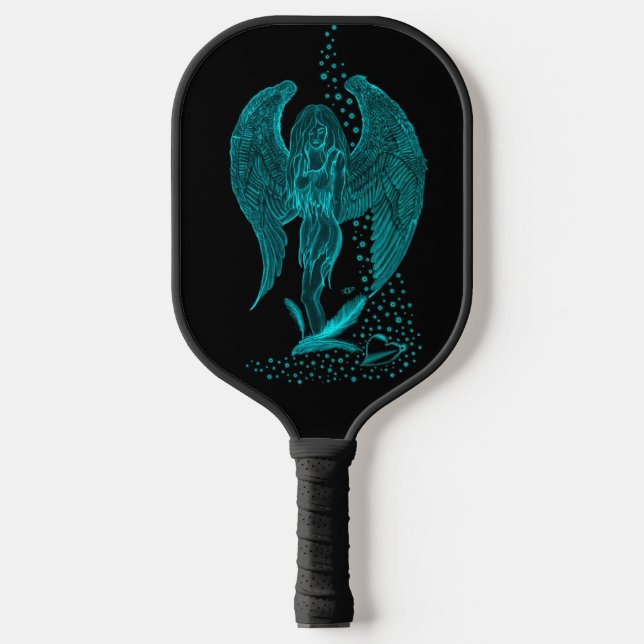 Angel lost in Love , black and green Design Pickleball Paddle (Front)