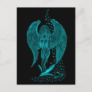 Angel lost in Love , black and green Design Postcard