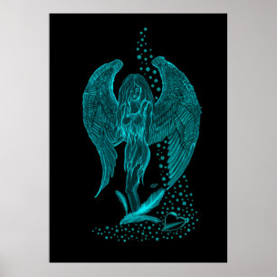Angel , lost in Love , black and green Design Poster