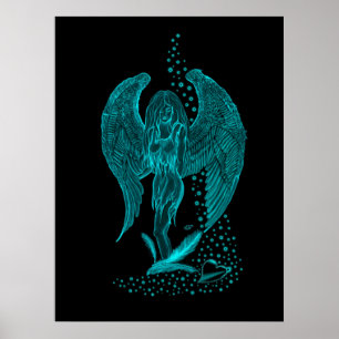 Angel , lost in Love , black and green Design Poster