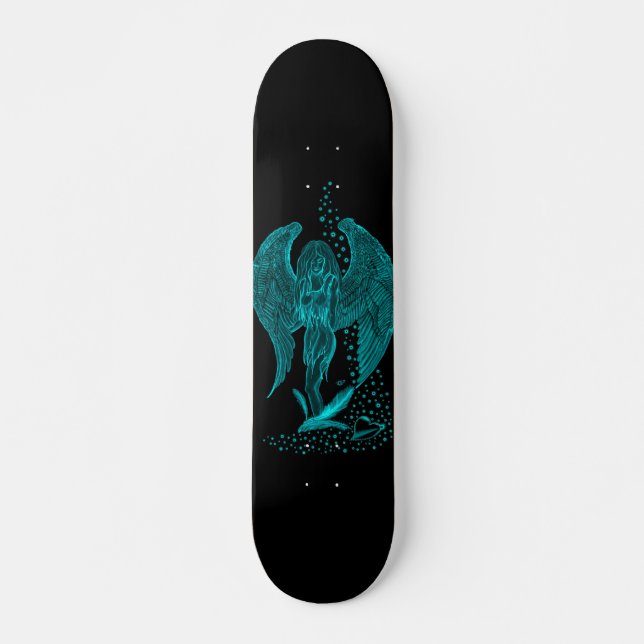 Angel lost in Love , black and green Design Skateboard (Front)