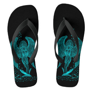 Angel lost in Love , black and green Design Thongs