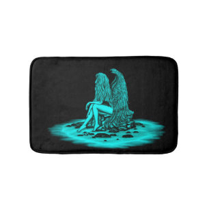 Angel , lost in thought , black and green Design Bath Mat