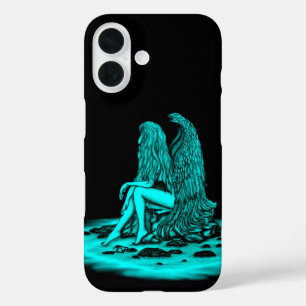 Angel , lost in thought , black and green Design iPhone 16 Case