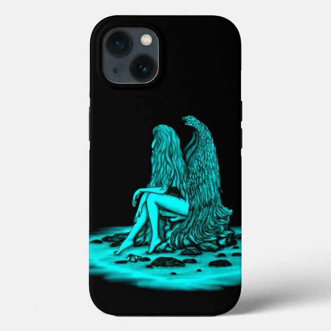 Angel , lost in thought , black and green Design Case-Mate iPhone Case (Back)