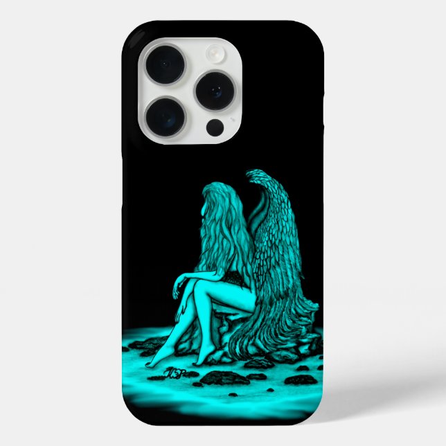 Angel , lost in thought , black and green Design Case-Mate iPhone Case (Back)