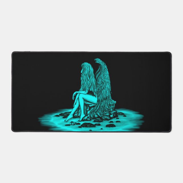 Angel , lost in thought , black and green Design Desk Mat (Front)