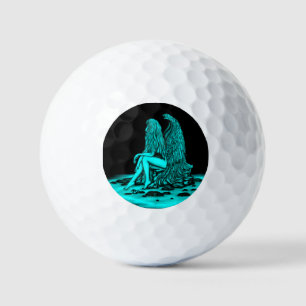 Angel , lost in thought , black and green Design Golf Balls