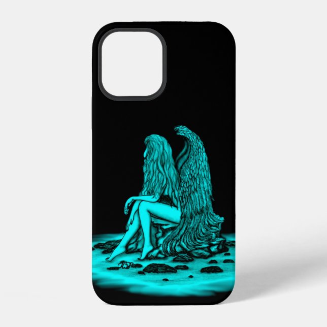 Angel , lost in thought , black and green Design iPhone Case (Back)