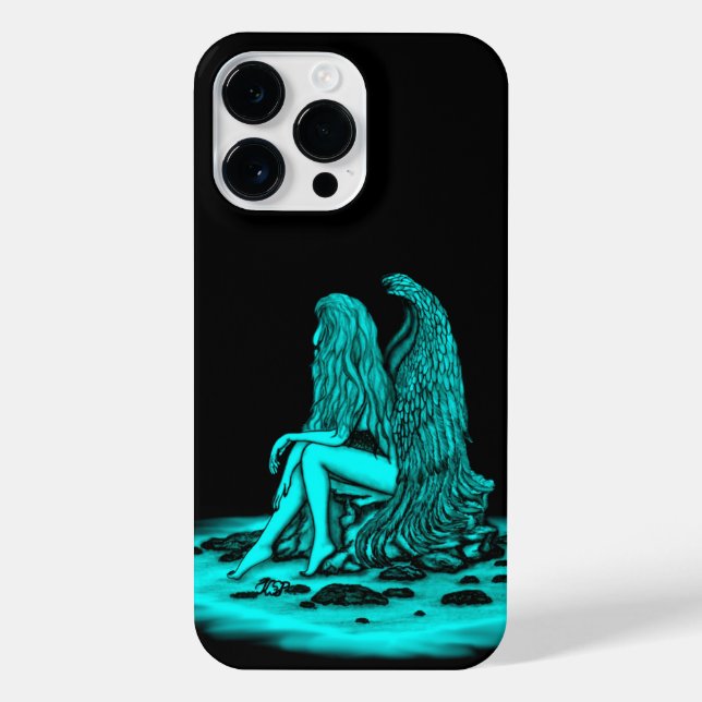 Angel , lost in thought , black and green Design iPhone Case (Back)