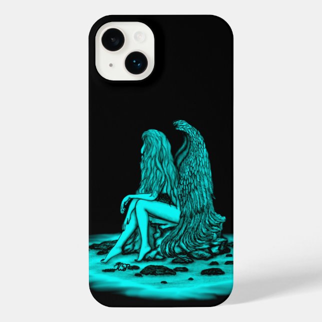 Angel , lost in thought , black and green Design iPhone Case (Back)