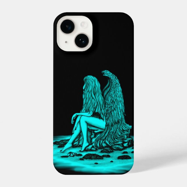 Angel , lost in thought , black and green Design iPhone Case (Back)