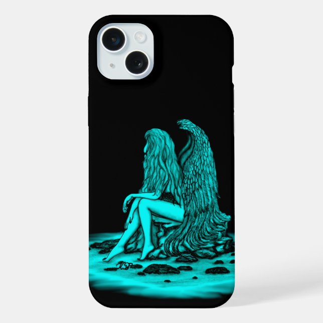 Angel , lost in thought , black and green Design iPhone Case (Back)