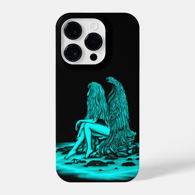 Angel , lost in thought , black and green Design iPhone Case (Back)