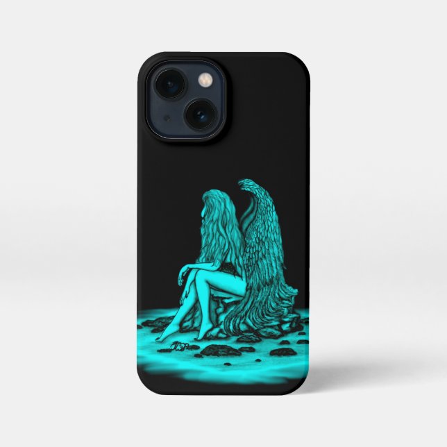 Angel , lost in thought , black and green Design iPhone Case (Back)