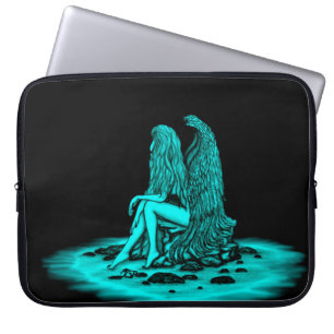 Angel , lost in thought , black and green Design Laptop Sleeve