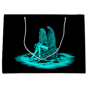 Angel , lost in thought , black and green Design Large Gift Bag