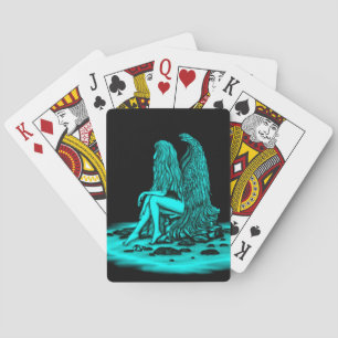 Angel , lost in thought , black and green Design Playing Cards