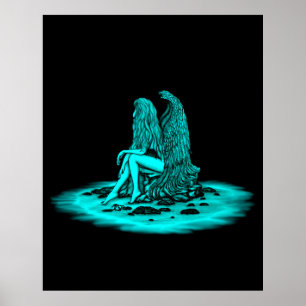 Angel , lost in thought , black and green Design Poster