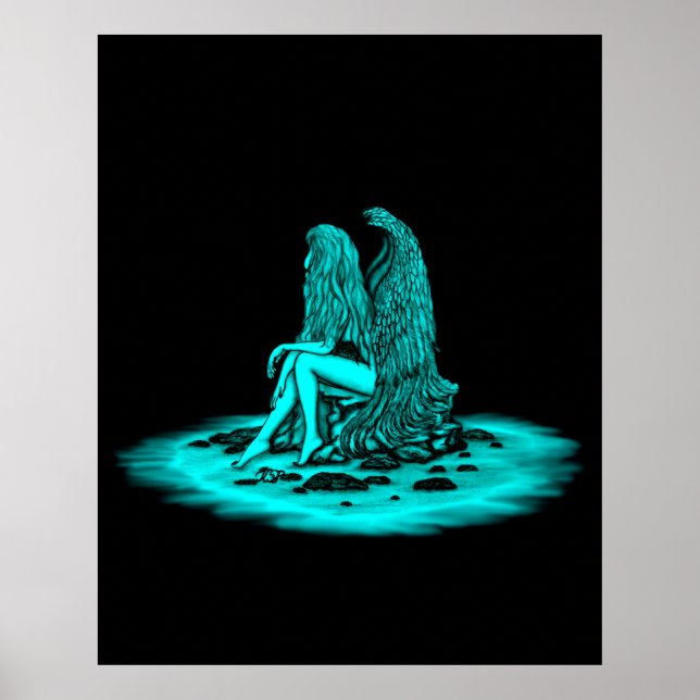 Angel , lost in thought , black and green Design Poster (Front)