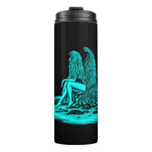 Angel , lost in thought , black and green Design Thermal Tumbler
