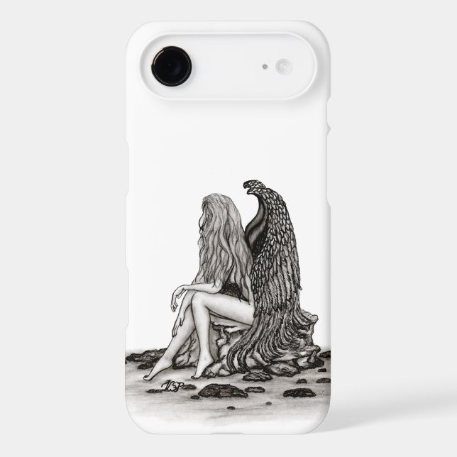 Angel , lost in thought , black and white Design (Back)