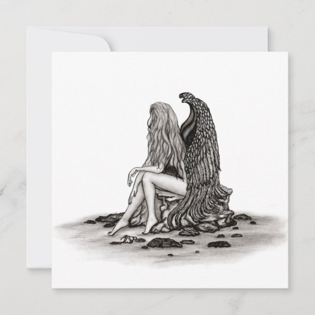 Angel , lost in thought , black and white Design (Front)