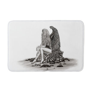 Angel , lost in thought , black and white Design Bath Mat