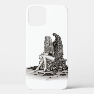 Angel , lost in thought , black and white Design iPhone 12 Case