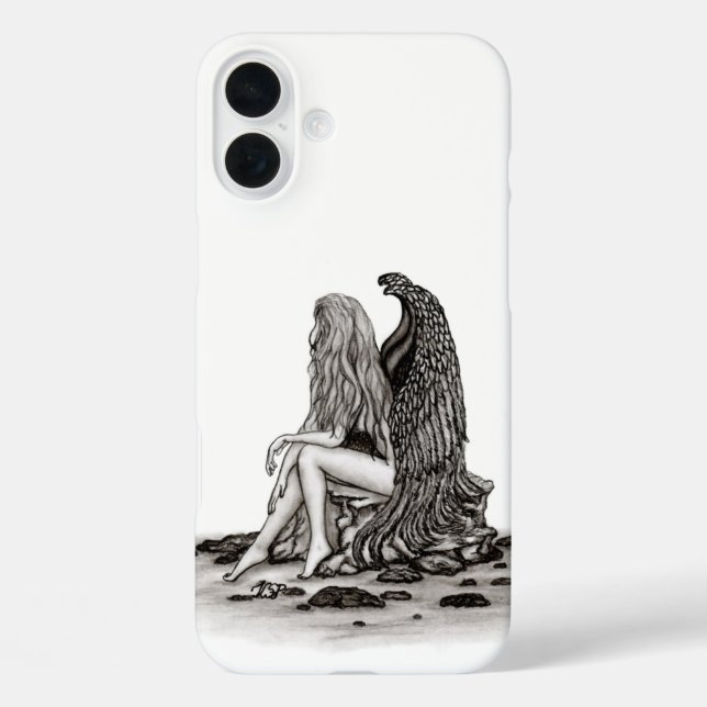 Angel , lost in thought , black and white Design Case-Mate iPhone Case (Back)